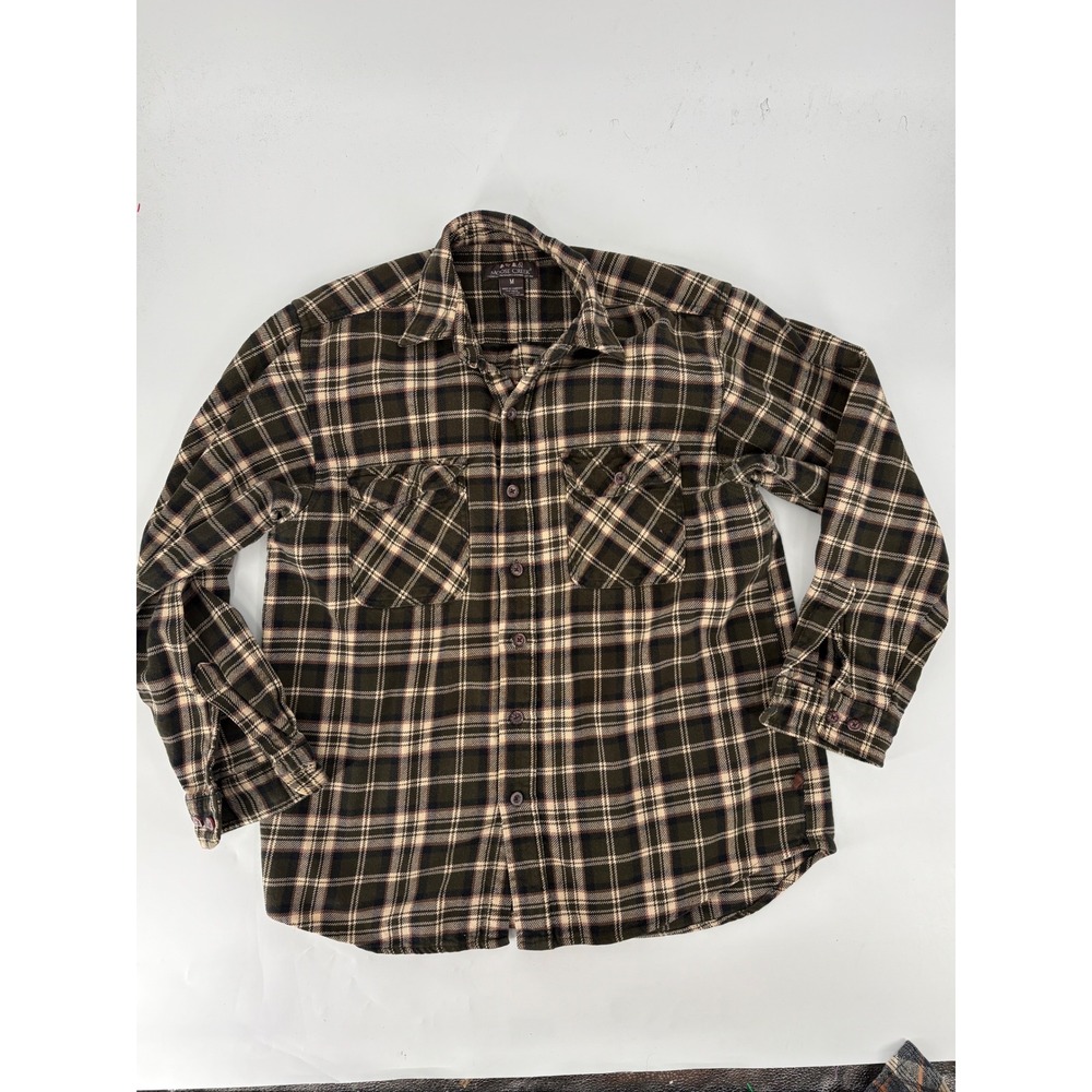 Moose Creek Mens Flannel Shirt Medium Olive Green Plaid Button Down Cotton L/S